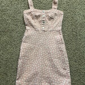 No Boundaries Pink and White Buttoned Sheath Mini Dress